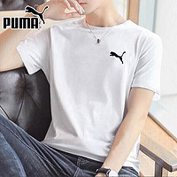 PUMA 彪马 t恤男装 夏季新款宽松时尚简约运动服休闲透气上衣圆领男士短袖 彪马白-cat logo