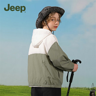 Jeep儿童防晒衣户外防紫外线男童2024夏季女大童薄外套运动上衣 浅军绿 160cm