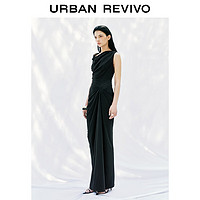 URBAN REVIVO 女士优雅飘带连衣裙 UWA740011 正黑 S