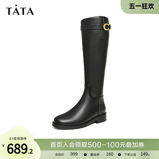 TATA 他她 明星同款Tata他她黑骑士骑士靴女加绒高筒长筒靴2023冬新7TG80DG3