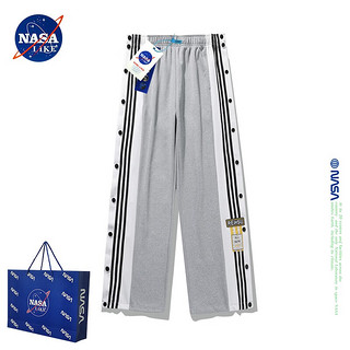 NASA LIKE潮牌美式排扣裤秋季直筒全开条纹休闲卫裤运动裤篮球长裤子 NASA联名-黑色 XL