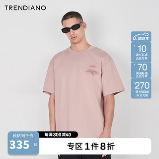 TRENDIANO渐变水墨画圆领T恤2024年夏季时尚宽松纯棉男潮 灰粉 S