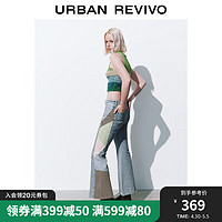URBAN REVIVO UR2024春季女装时髦复古拼色设计感阔腿牛仔长裤UWL840057 蓝色 27