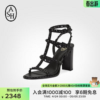 ASH女鞋2024夏季KABUKI系列罗马铆钉高跟简约休闲露趾凉鞋外穿 黑色 37