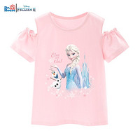 Disney 迪士尼 儿童短袖T恤女童冰雪艾莎公主半袖棉薄款上衣打底衫洋气童装