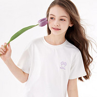 Disney 迪士尼 女童短袖t恤24新款上衣中大童夏季薄款童装白色女孩洋气夏装