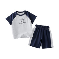 棉花堂宝宝短袖短裤两件套男童夏装儿童夏季薄款套装女童短袖套装   藏青 90/52