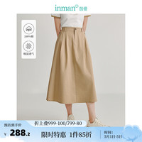 茵曼（INMAN）纯棉半身裙2024夏季女装复古收褶A字宽松遮肉显瘦裙子 卡其色 M