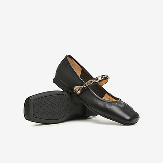 百思图24春时髦法式复古风玛丽珍鞋方跟女单鞋KA232AQ4 黑色 36