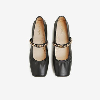 百思图24春时髦法式复古风玛丽珍鞋方跟女单鞋KA232AQ4 黑色 36