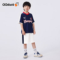 QQ duck 可可鸭 童装儿童套装男童短袖短裤运动学生青少年衣服恐龙藏蓝；120