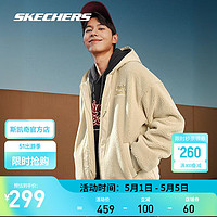 SKECHERS 斯凯奇 新年时尚运动夹克摇粒绒连帽外套男女同款L124U049 爱尔兰奶油色/028R S