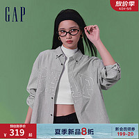 Gap男女装2024夏季时尚logo条纹长袖衬衫宽松廓形上衣461250 灰色 170/92A(M) 亚洲尺码