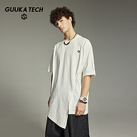 古由卡（GUUKA）TECH机能简约休闲短袖T恤男夏潮 耐磨舒适分割开衩上衣宽松 白色F7908 S