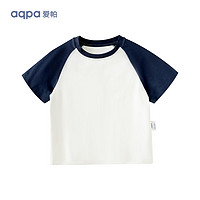 aqpa [UPF50+]儿童撞色短袖T恤夏季男童女童条纹上衣 墨兰色 110cm