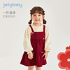 JELLYBABY 杰里贝比 秋装裙子宝宝假两件礼服儿童公主裙秋2023女童红色连衣裙