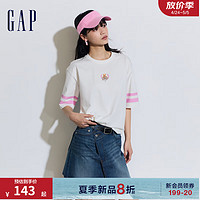 Gap女装2024夏季纯棉小熊logo撞色落肩短袖T恤宽松上衣873958 白色 160/80A(S) 亚洲尺码