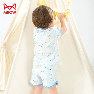 猫人（MiiOW）儿童短袖套装夏季装薄款宝宝衣服纯棉婴儿睡衣男女童装 蓝130