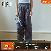 Teenie Weenie小熊2024年夏季微皱感尼龙运动阔腿长裤休闲裤女 灰色 160/S