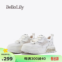 Bella Lily2024春季网面气垫小白鞋女炸街原创板鞋厚底休闲鞋 米白 38