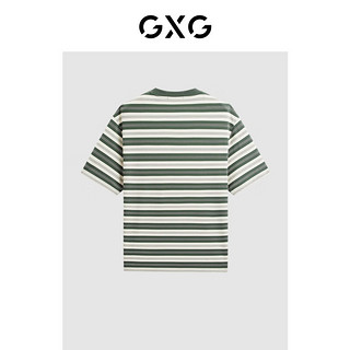 GXG男装 2024年夏季色织提花条纹宽松舒适圆领短袖t恤男 绿白条 170/M