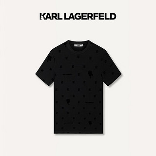 Karl Lagerfeld卡尔拉格斐轻奢老佛爷男装 24夏款logo满印个性潮流短袖T恤 黑色 48
