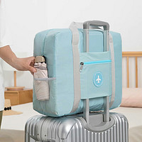 班哲尼 旅行包大容量折叠可套拉杆行李箱短途出差斜跨手提包男女士行李袋 大容量可插拉杆箱- 天蓝色