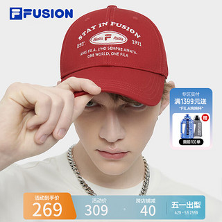 FILA 斐乐 FUSION斐乐潮牌款棒球帽2024夏季休闲运动帽遮阳帽 深艳红-WI XS