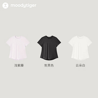 moodytiger女童速干短袖T恤24夏圆领宽松吸汗透气户外运动衣 浅紫藤 110cm