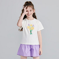 Deesha 笛莎 女童短袖短裤两件套 白短恤+紫短裤 150cm