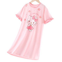 Hello Kitty 女童睡裙棉质儿童睡衣夏季中大童家居服可爱薄款短袖宝宝公主裙子
