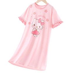 Hello Kitty 凯蒂猫 女童睡裙棉质儿童睡衣夏季中大童家居服可爱薄款短袖宝宝公主裙子