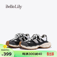 Bella Lily2024春季厚底牛仔布老爹鞋女韩版运动鞋时尚休闲鞋 黑色 36