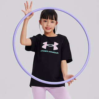 安德玛（Under Armour）童装2024年夏季冰感面料女童短袖T恤百搭透气圆领潮T恤 黑色 130cm