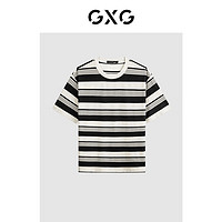 GXG 男装 2024年夏季撞色条纹潮搭短袖t恤男 黑白条 175/L