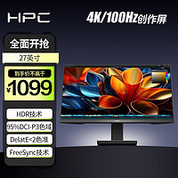 移动端：HPC 27英寸 4K超高清 100Hz刷新 IPS 95%P3高色域 HDR 滤蓝光不闪 DP 高分办公游戏电脑显示器HP27UI