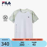 FILA【凉感科技】斐乐儿童上衣2024夏中大童透气T恤男童短袖 玉石白-WT 150cm