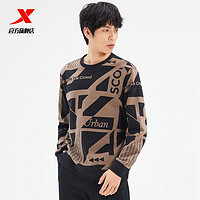 XTEP 特步 卫衣男冬季宽松满印套头衫加绒保暖针织长袖97842994