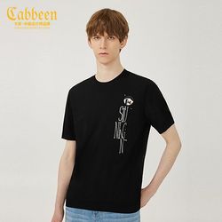 Cabbeen 卡宾 男装字母提花T恤夏季款圆领短袖上衣休闲时尚A