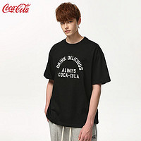 百亿补贴：Coca-Cola 可口可乐 短袖T恤男 基础纯色简约弧形印花落肩男女同款