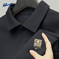 百亿补贴：WARRIOR 回力 黑色简约Polo衫男士夏季翻领商务休闲宇航元素青少年短袖T恤