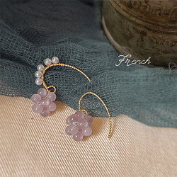 Trendolla 法式葡萄耳饰玻璃猫眼石珍珠耳环甜美高质量耳饰 紫色葡萄