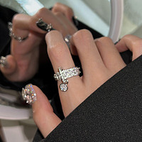 Trendolla 金属镂空不规则锆石开口戒指小众设计轻奢食指戒百搭感指环女 戒指-银色
