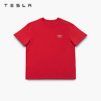 TESLA 特斯拉 龙年T恤触感柔软版型宽松生肖图案纯棉材质短袖休闲设计感男女 红色 S码