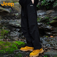 Jeep 吉普 工装裤男秋冬季直筒宽松裤子男士运动冲锋休闲裤 黑色不加绒 XL