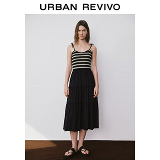 UR2024夏季女时髦撞色条纹拼接吊带针织连衣裙UWH940060 黑色条纹 XS