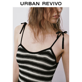 UR2024夏季女时髦撞色条纹拼接吊带针织连衣裙UWH940060 黑色条纹 XS