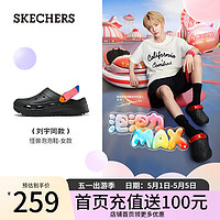 斯凯奇（Skechers）程潇同款泡泡鞋洞洞鞋拖鞋女夏季透气增高小怪兽包头凉鞋女111581 黑色/多彩色/BKMT 36