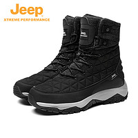 Jeep 吉普 冬季防水保暖雪地靴情侣款防滑耐磨轻盈滑雪鞋加厚棉鞋 黑色(男款) 38