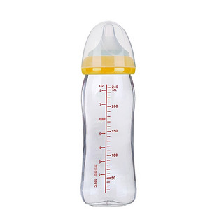 OUROBOT 新生儿宽口径玻璃奶瓶 婴儿奶瓶 温暖桔色奶瓶 240ml 0-12个月